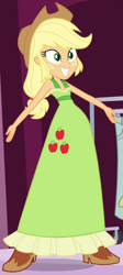 Size: 420x936 | Tagged: safe, screencap, applejack, equestria girls, clothes, dress, fall formal outfits, outfit catalog, prototype, solo