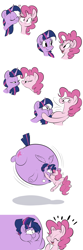 Size: 2800x8434 | Tagged: safe, artist:anonopony, pinkie pie, twilight sparkle, twilight sparkle (alicorn), alicorn, earth pony, pony, air inflation, bedroom eyes, comic, cute, eyes closed, female, inflation, kiss inflation, kissing, lesbian, mare, open mouth, pinkie being pinkie, puffkiss, shipping, shrunken pupils, simple background, twinkie, white background