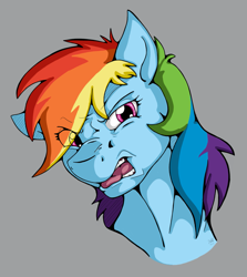 Size: 1519x1705 | Tagged: safe, artist:stormblaze-pegasus, derpibooru import, rainbow dash, pegasus, pony, bust, disgusted, gray background, portrait, simple background, solo