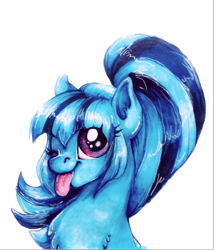 Size: 665x777 | Tagged: safe, artist:buttersprinkle, sonata dusk, equestria girls, :p, bust, cute, equestria girls ponified, fluffy, looking at you, ponified, portrait, simple background, smiling, solo, tongue out, traditional art, white background, wink