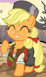 Size: 672x1113 | Tagged: safe, idw, applejack, earth pony, pony, spoiler:comic, clothes, costume, johnny appleseed, outfit catalog, solo