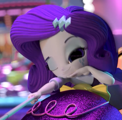 Size: 733x720 | Tagged: safe, screencap, rarity, equestria girls, cropped, doll, equestria girls minis, female, fun at the theme park, one eye closed, selfie stick, toy, wink