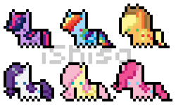 Size: 500x300 | Tagged: safe, alternate version, artist:14th-crown, derpibooru import, applejack, fluttershy, pinkie pie, rainbow dash, rarity, twilight sparkle, earth pony, pegasus, pony, unicorn, female, hat, mane six, mare, obtrusive watermark, pixel art, simple background, transparent background, watermark