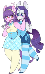 Size: 1111x1816 | Tagged: safe, artist:drmedrick, rarity, suri polomare, anthro, clothes, female, heart eyes, lesbian, shipping, simple background, socks, striped socks, surity, transparent background, watermark, wingding eyes