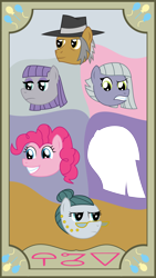 Size: 3222x5706 | Tagged: safe, artist:sketchmcreations, cloudy quartz, igneous rock pie, limestone pie, maud pie, pinkie pie, earth pony, pony, card, inkscape, pie family, pie sisters, quartzrock, siblings, sisters, tarot card, vector