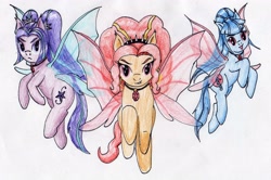 Size: 2864x1899 | Tagged: safe, artist:40kponyguy, derpibooru exclusive, adagio dazzle, aria blaze, sonata dusk, equestria girls, equestria girls ponified, fin wings, looking at you, ponified, the dazzlings, traditional art, wings