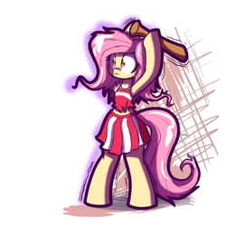 Size: 1280x1280 | Tagged: safe, artist:heir-of-rick, fluttershy, bat pony, pony, semi-anthro, baseball bat, bipedal, cheerleader, clothes, cute, flutterbat, midriff, newbie artist training grounds, pleated skirt, pun, race swap, shyabates, shyabetes, skirt, solo, tanktop, torn clothes, visual pun