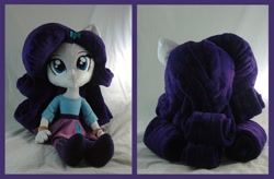 Size: 2208x1451 | Tagged: safe, artist:whiteheather, rarity, equestria girls, boots, clothes, female, irl, photo, plushie, shirt, shoes, sitting, solo