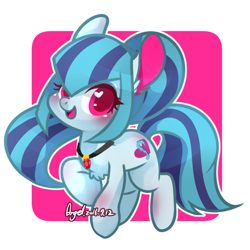 Size: 796x796 | Tagged: safe, artist:snow angel, sonata dusk, earth pony, pony, abstract background, chest fluff, cute, ear fluff, heart eyes, open mouth, pixiv, ponified, solo, sonatabetes, wingding eyes