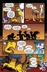 Size: 1041x1600 | Tagged: safe, artist:andypriceart, idw, lord gestal, lord goldstone, princess celestia, twilight sparkle, twilight sparkle (alicorn), alicorn, griffon, pony, spoiler:comic, spoiler:comic62, comic, diplomacy, female, male, mare, negotiation, official comic, preview, silhouette, speech bubble, treaty