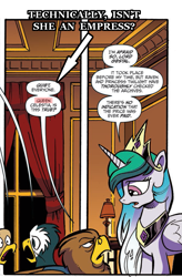 Size: 685x1047 | Tagged: safe, artist:andypriceart, edit, idw, lord gestal, princess celestia, alicorn, griffon, pony, spoiler:comic, spoiler:comic62, comic, female, headcanon, male, mare, official comic, preview, queen celestia, speech bubble