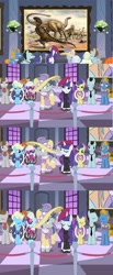 Size: 572x1394 | Tagged: safe, artist:leviarex, edit, edited screencap, screencap, photo finish, rarity, pony, unicorn, sweet and elite, beatnik rarity, beret, canterlot, clothes, comic, critic, dinosaurs, group, hat, museum, nodding, painting, photoshop, screencap comic, sweater, turtleneck