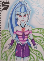 Size: 1158x1605 | Tagged: safe, artist:emichaca, sonata dusk, equestria girls, looking at you, solo, traditional art