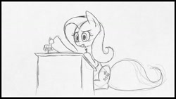 Size: 1280x720 | Tagged: safe, artist:rad-man, fluttershy, pegasus, pony, mouth hold, newbie artist training grounds, pencil, solo