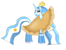 Size: 3906x3000 | Tagged: safe, artist:pridark, oc, oc only, oc:princess argenta, alicorn, pony, alicorn oc, argentina, costume, empanada, flag, nation ponies, ponified, simple background, transparent background