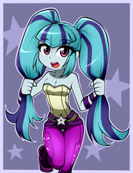 Size: 1000x1300 | Tagged: safe, artist:nekojackun, sonata dusk, equestria girls, alternate hairstyle, bare shoulders, clothes, clothes swap, cute, female, open mouth, pants, raised leg, sleeveless, solo, sonatabetes, strapless, thigh gap, tube top