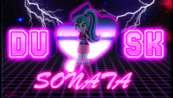 Size: 3840x2160 | Tagged: safe, artist:bastbrushie, artist:doctor-g, sonata dusk, siren, equestria girls, 80s, boots, clothes, jewelry, lightning, necklace, pendant, retro, skirt, solo