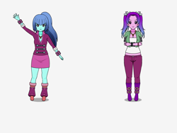 Size: 800x600 | Tagged: safe, artist:icey-wicey-1517, aria blaze, sonata dusk, equestria girls, rainbow rocks, amulet, boots, bracelet, clothes, collar, crossed arms, grumpy, jewelry, kisekae, midriff, skirt, spiked wristband