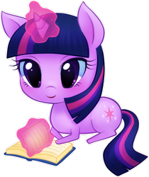 Size: 604x718 | Tagged: safe, artist:littlemissfawn, derpibooru import, twilight sparkle, unicorn twilight, pony, unicorn, book, chibi, cute, female, magic, mare, prone, reading, simple background, solo, telekinesis, transparent background, twiabetes