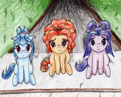 Size: 2344x1875 | Tagged: safe, artist:40kponyguy, derpibooru exclusive, adagio dazzle, aria blaze, sonata dusk, equestria girls, 40kponyguy is trying to murder us, adoragio, ariabetes, cute, daaaaaaaaaaaw, equestria girls ponified, floppy ears, looking at you, ponified, puppy dog eyes, sad, sonatabetes, the dazzlings, traditional art