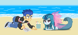 Size: 2480x1132 | Tagged: safe, artist:themexicanpunisher, flash sentry, sonata dusk, mermaid, siren, equestria girls, female, male, senata, shipping, straight