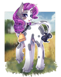 Size: 1108x1386 | Tagged: safe, artist:asttefany, rarity, cow, :p, bell, blushing, cloven hooves, cowbell, female, raised hoof, raricow, silly, simple background, solo, species swap, tongue out, transparent background, udder