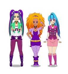 Size: 1160x1260 | Tagged: safe, artist:kathara_khan, adagio dazzle, aria blaze, sonata dusk, equestria girls, antagonist, belts, big breasts, big hair, blush sticker, blushing, boots, bracelet, breasts, choker, clothes, collar, converse, eyeshadow, female, fingerless gloves, gloves, grin, jacket, jewelry, kisekae, makeup, miniskirt, pants, pigtails, ponytail, shirt, shoes, shorts, simple background, skirt, smiling, smirk, sneakers, socks, spiked wristband, stockings, the dazzlings, tongue out, twintails, white background