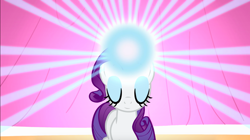 Size: 1346x755 | Tagged: safe, screencap, rarity, pony, unicorn, suited for success, eyes closed, eyeshadow, female, glowing horn, light, magic, makeup, mare, solo