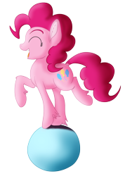 Size: 1280x1800 | Tagged: safe, artist:hywther, pinkie pie, earth pony, pony, ball, eyes closed, happy, open mouth, ponk, simple background, solo, unshorn fetlocks