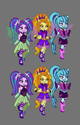 Size: 221x345 | Tagged: safe, artist:enyoiyourself, adagio dazzle, aria blaze, sonata dusk, equestria girls, fin wings, ponied up, sleeveless, the dazzlings