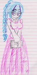 Size: 1090x2181 | Tagged: safe, artist:orochivanus, sonata dusk, equestria girls, book, braid, breasts, clothes, female, glasses, lined paper, shirt, skirt, solo, sonata bust, traditional art, vest