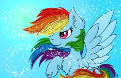 Size: 3000x1920 | Tagged: safe, artist:dawn-designs-art, derpibooru import, rainbow dash, pegasus, pony, breeze, confident, sitting, solo, wind, windswept mane, wings