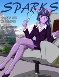 Size: 2550x3300 | Tagged: safe, artist:whiterabbit, derpibooru import, twilight sparkle, anthro, human, fanfic art, fanfic cover, human facial structure, humanized, magazine cover, solo