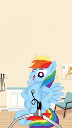 Size: 576x1024 | Tagged: safe, derpibooru import, rainbow dash, pegasus, pony, cardiophilia, chest, doctor, heart, heartbeat, listening, looking down, solo, stethoscope