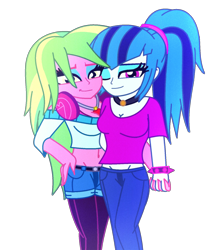 Size: 1498x1687 | Tagged: safe, artist:cbear624, lemon zest, sonata dusk, equestria girls, female, holding hands, lemonata, lesbian, looking at you, shipping, simple background, smiling, transparent background