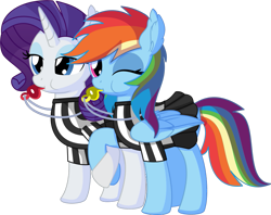 Size: 1003x796 | Tagged: safe, artist:cyanlightning (private commission), derpibooru import, rainbow dash, rarity, pegasus, pony, unicorn, blowing whistle, buckball, clothes, commission, cute, dashabetes, duo, duo female, female, friendshipping, mare, mascara, mouth hold, one eye closed, puffy cheeks, rainblow dash, rainbow dashs coaching whistle, raribetes, referee, referee rainbow dash, referee rarity, referee shirt, simple background, skirt, that pony sure does love whistles, transparent background, vector, whistle, whistle necklace