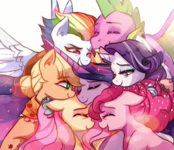 Size: 1234x1060 | Tagged: safe, artist:riukime, derpibooru import, applejack, fluttershy, pinkie pie, princess twilight 2.0, rainbow dash, rarity, spike, twilight sparkle, alicorn, dragon, earth pony, pegasus, pony, unicorn, the last problem, cowboy hat, female, gigachad spike, hat, male, mane seven, mane six, mare, older, older applejack, older fluttershy, older mane six, older pinkie pie, older rainbow dash, older rarity, older spike