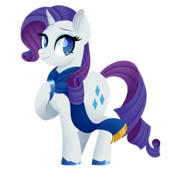 Size: 1500x1500 | Tagged: safe, alternate version, artist:fannytastical, part of a set, rarity, pony, unicorn, clothes, cute, hoof on chest, scarf, simple background, solo, sticker, transparent background