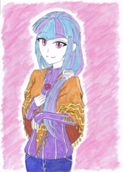 Size: 2484x3492 | Tagged: safe, artist:dragonemperror2810, sonata dusk, equestria girls, rainbow rocks, looking at you, mother, smiling, solo, traditional art