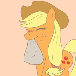 Size: 512x512 | Tagged: safe, artist:koportable, applejack, earth pony, pony, applejackasks, bag, mouth hold, solo