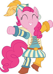 Size: 6128x8556 | Tagged: safe, artist:pink1ejack, pinkie pie, earth pony, pony, dungeons and discords, absurd resolution, bard, bard pie, bipedal, clothes, eyes closed, fantasy class, happy, raised leg, roleplaying, simple background, solo, transparent background, vector