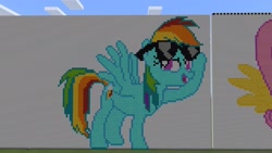 Size: 1920x1080 | Tagged: safe, artist:that1guygamer18, derpibooru import, fluttershy, rainbow dash, pegasus, pony, cutie mark, female, huge, mare, minecraft, minecraft pixel art, pixel art, solo focus, spread wings, sunglasses, wings