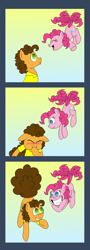 Size: 616x1720 | Tagged: safe, artist:crazynutbob, cheese sandwich, pinkie pie, pony, big grin, blowing, cheesepie, comic, female, floating, gradient background, grin, hover, inflatable tail, inflation, male, no pupils, puffy cheeks, red face, shipping, smiling, straight, tail, tailcopter