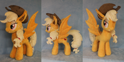 Size: 4512x2256 | Tagged: safe, artist:whitedove-creations, applejack, bat pony, pony, applebat, irl, photo, plushie, solo