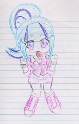 Size: 1219x1894 | Tagged: safe, artist:orochivanus, sonata dusk, equestria girls, blushing, boots, chibi, clothes, lined paper, open mouth, ponytail, skirt, socks, solo, traditional art