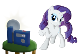 Size: 6723x4735 | Tagged: safe, artist:frogem, rarity, pony, unicorn, absurd resolution, camera, pose, simple background, solo, stool, transparent background