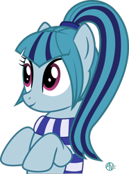 Size: 1800x2415 | Tagged: safe, artist:arifproject, sonata dusk, pony, arif's wide eyes pone, clothes, cute, ponified, scarf, simple background, solo, sonatabetes, transparent background, vector, wide eyes