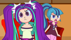 Size: 1366x768 | Tagged: safe, artist:soniclegacy1, aria blaze, sonata dusk, equestria girls, aria bazookas, breasts, female, human coloration, youtube link