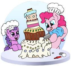 Size: 800x745 | Tagged: safe, artist:haretrinity, pinkie pie, screwball, earth pony, pony, cake, food, simple background, transparent background