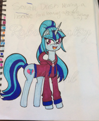 Size: 1024x1256 | Tagged: safe, artist:robocheatsy, sonata dusk, equestria girls ponified, ponified, simple background, solo, traditional art, watermark